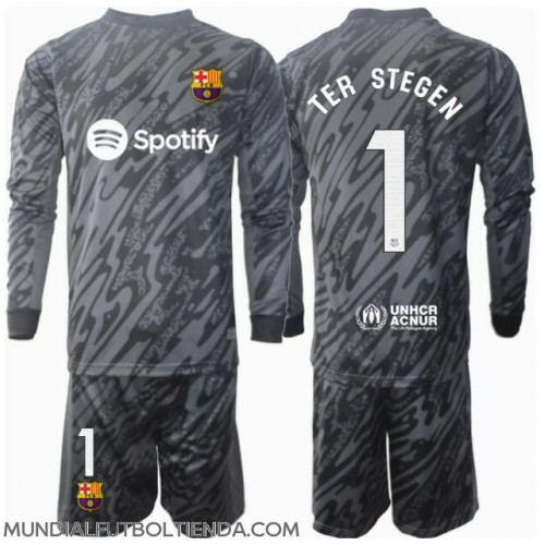 Camiseta Barcelona Ter Stegen #1 Portero Tercera Equipación Replica 2024-25 para niños mangas largas (+ Pantalones cortos)